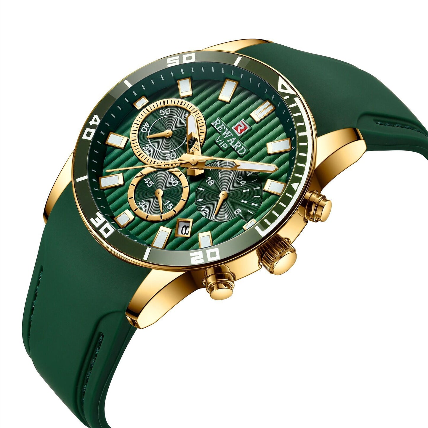 REWARD-Watch Men's Silicone Belt Mori Malachite Green Phnom Penh Three Eyes Luminous Calendar