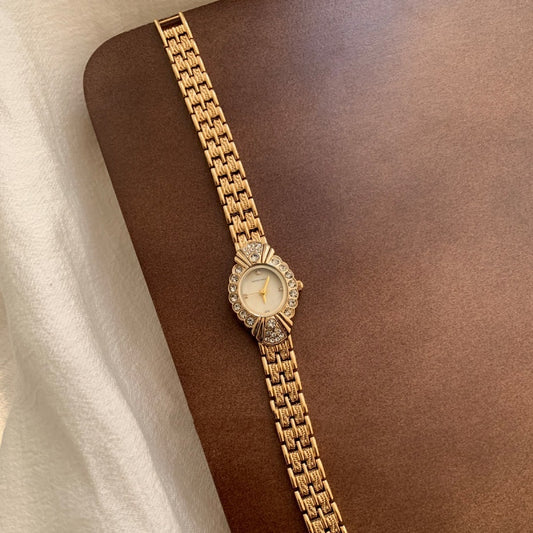 Vintage Court Style Diamond Small Dial Yellow Fritillary Surface Fall Winter Fashion