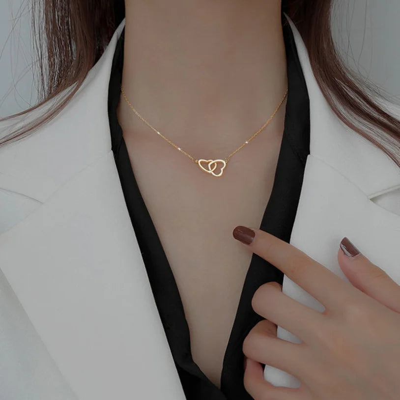 316L Stainless Steel New Fashion Upscale Jewelry Interweave Love Heart Lovers Charms Chain Choker Necklaces Pendants For Women